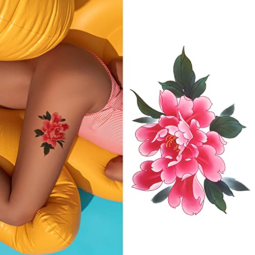 10 Yaprak 3D Gül Şakayık Çiçek Geçici Dövmeler Kadınlar ve Kızlar için, su geçirmez Sahte Dövme Çıkartmalar Bayan