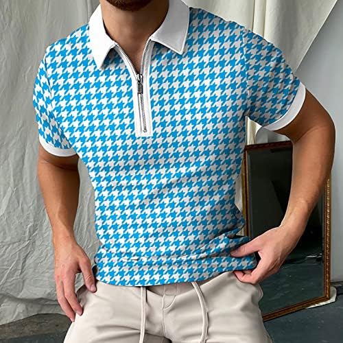 Erkek Çeyrek Zip Slim Fit POLO GÖMLEK Kısa Kollu Batik Renk Patchwork T Shirt Casual Düzenli fit golf topluğu Bluz