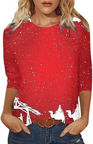 Bayan Çirkin Noel T-Shirt Komik Sevimli Noel Ağacı Santa Ren Geyiği Kar Tanesi Baskı günlük t-Shirt Bluz Tops