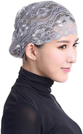 Streç Türban Headwrap Kadınlar için Etnik Örgü Dantel Başörtüsü Kafatası Kap islami Şal Türban Baggy Şapkalar Kadınlar