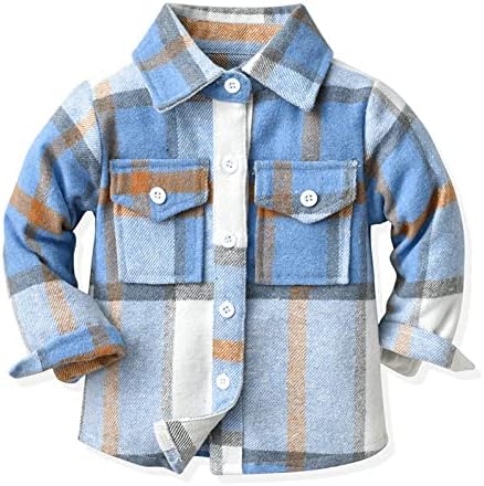 Bebek Erkek Çocuklar uzun Kollu Düğme Aşağı Ekose Gömlek Sonbahar Kış Flanel Shacket Ceketler Tartan Tops