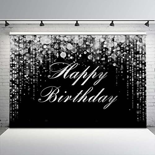 Avezano Siyah ve Gümüş Doğum Günü Zemin Glittery Mutlu Doğum Günü Arka Plan Gümüş Doğum Günü Partisi Banner Süslemeleri