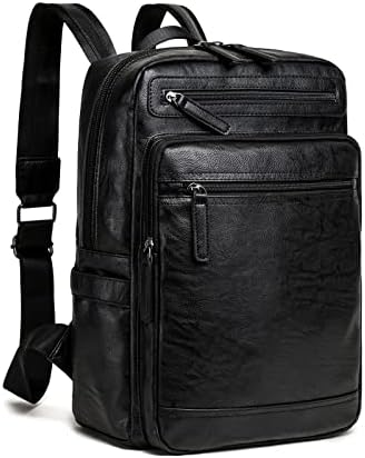 Gooday Laptop Sırt Çantası Erkekler için, Su Geçirmez laptop iş çantası Seyahat taşıma PU deri Kolej Rahat Sırt Çantası