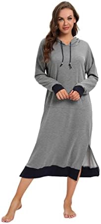 Ladiwanka kadın Uzun Kollu Kazak Elbiseler Maxi Kapüşonlu Elbise Rahat Cep