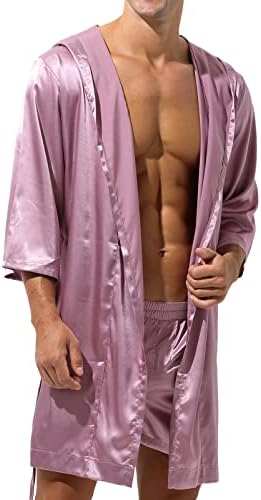 YUFEIDA erkek Saten Elbise İpeksi Bornoz Şort Hafif Pijama Lüks pijama takımı Kapşonlu Gecelik Şort
