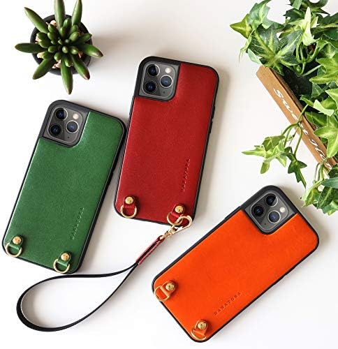 Hanatora] iPhone 12 Mini Kordon Deri Çanta, Kayış Tutucu El, El Yapımı, Tam Vücut Koruyucu Kapak iPhone 12 Mini Yeşil