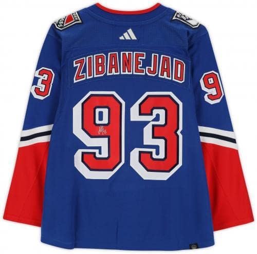 Çerçeveli Mika Zibanejad New York Rangers İmzalı 2022-23 Ters Retro Adidas Otantik Jersey İmzalı NHL Formaları