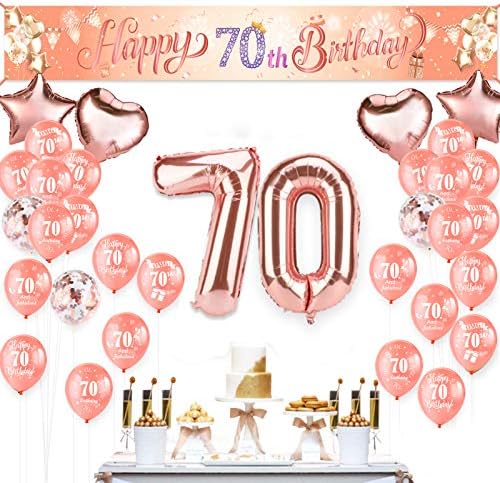 HOWAF Süper Büyük Mutlu 70th Doğum Günü Afiş Kadınlar için 70th Doğum Günü Partisi Dekorasyon Gül Altın, kadınlar