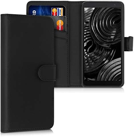 kwmobile ile Uyumlu Alcatel 1B (2020) - Cüzdan Kılıf PU deri telefon kılıfı kart tutucu Yuvaları ile-Siyah