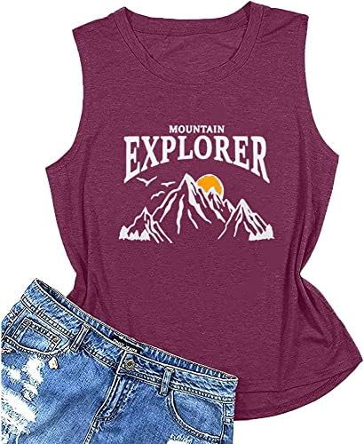 Kadın Dağ Explorer Sunrise Grafik Tankı Üstleri Atletik Egzersiz Yürüyüş Kamp Macera Komik Sevimli Yaz Tee Tops