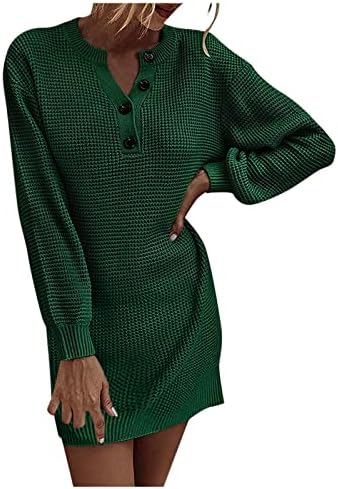Kadın rahat moda gösterisi ince katı v yaka uzun kollu örme elbise kazak