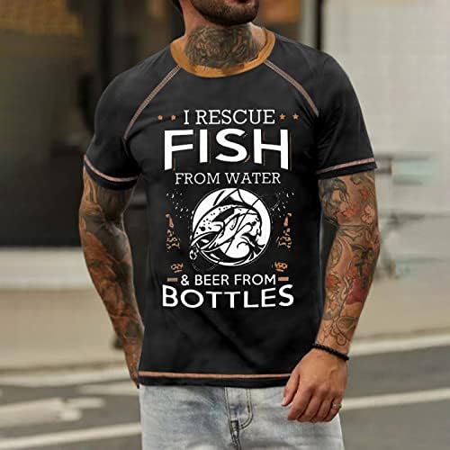 WENKOMG1 Erkek Sloganı T-Shirt, Balıkçılık Bira Alkol Baskılı Retro Tarzı Kısa Kollu Gömlek Söyleyerek Tee Gömlek