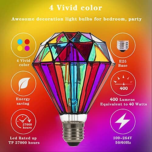 I-SHUNFA Vitray Edison LED Ampul, E26 Standart Taban 6 Watt Isısız G95 Küre Şekli Ev partisi, Dinlenme odası,Balkon,bahçe,Noel