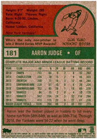 2019 Topps Arşivleri 181 Aaron Judge New York Yankees Beyzbol Kartı
