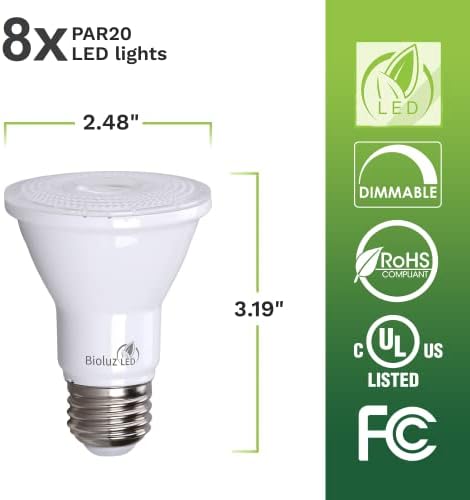 Bıoluz LED PAR20 LED Ampuller 3000K 90 CRI 5.5 W = 75W Yedek Yumuşak Beyaz Kısılabilir Spot Ampul E26 Taban 40 Derece
