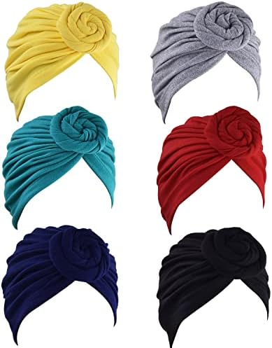 6 Adet Kadın Türban Şapka Kafa Sarar Kadınlar için Büküm Düğüm Önceden Bağlı Kaput Türban Kadınlar için