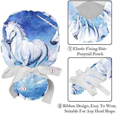 2 Parça Unicorn Elementos Florais Ayarlanabilir Çalışma Kap Düğmesi ile, Şapka İçi Bantı ile Hemşirelik Kap