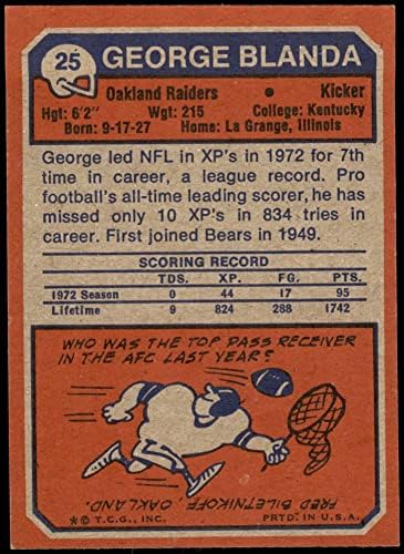 1973 Topps 25 George Blanda Oakland Akıncıları (Futbol Kartı) NM Akıncıları Kentucky