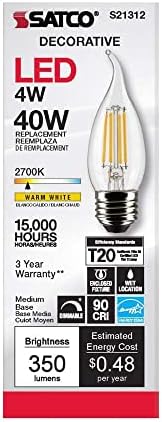 Satco S21312 / 06 4 Watt LED E26 Ampuller, 2700K, 15000 Saat Değerlendirme, Kısılabilir, 6'lı Paket