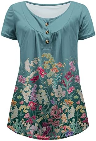 Açık Mavi Üst Kızlar Yaz Sonbahar 2023 Giyim Kısa Kollu Crewneck Pamuk Çiçek Grafik Pilili Brunch Üst Tshirt Kadınlar