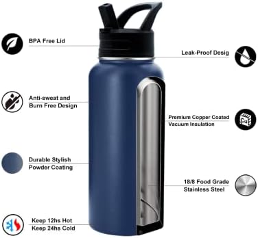 EK Royal Design BPA Free Çift Cidarlı Vakum Yalıtımlı Paslanmaz Çelik Su Şişesi, spor, yürüyüş, seyahat, toz önleyici