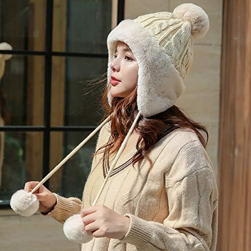 Kız Sıcak Büyük Pom Poms Sıcak örgü şapka Set Kış Kadın Bere Şapka Kalın Kadın Kap (Renk: 03, Boyutu : 55-62 CM)