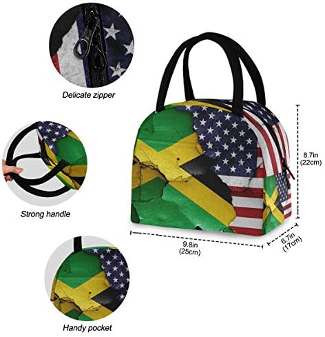 Yalıtımlı öğle yemeği çantası Kadın Bayrakları Jamaika ABD Büyük Sızdırmaz Öğle Yemeği Çantası omuz askıları ile çalışmak