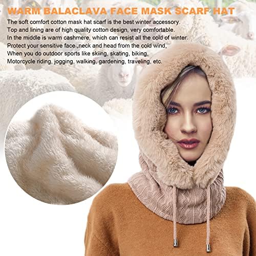 Kadın Kış Bere Şapka, tek Parça Hımbıl Sıcak Polar Kapüşonlu Eşarp Kış Yün Kazak Örme Şapka Maske Seti