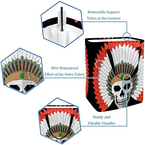 Amerikan Kızılderili Kafatası Headdress Baskı Katlanabilir Çamaşır Sepeti, 60L Su Geçirmez çamaşır sepetleri Çamaşır