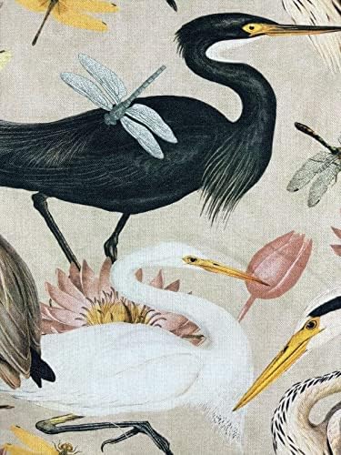Balıkçıllar Kuşlar Pamuklu Kumaş Yard Bej Dikiş Malzemesi Metre Lotus Yusufçuk Kuş Desen Döşeme Yastıklar Sanat El