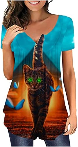 lcepcy kadın Düğme Up Tunik Üstleri Gizlemek Göbek Gömlek Kısa Kollu Yaz Rahat V Boyun Gevşek Bluzlar Tayt ile Giymek