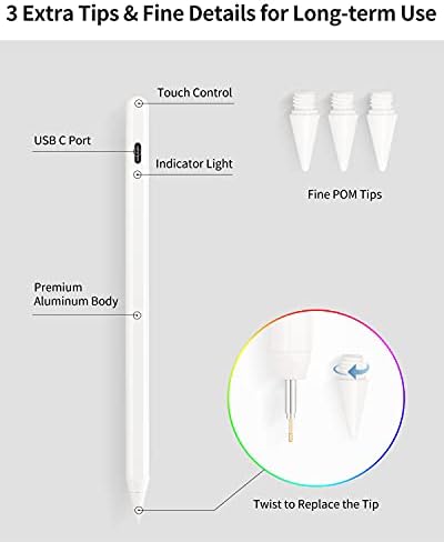 AmberVec Kalem iPad 2018 ve Üstü için 3 Paket Uyumlu Silikon Sapları Paketi, Mavi-Beyaz-Sarı