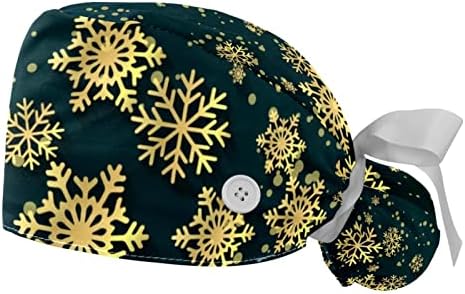 Kadınlar için Düğmeli çalışma şapkası, Kış Noel Kardan Adam Desen Pamuk Ter Bandı Kabarık Bağcıklı Şapka
