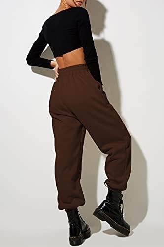 Yovela Bayan Yüksek Waisted Baggy Sweatpants Rahat Pamuk Yüksek Bel koşucu pantolonu Y2k Moda Salonu cepli pantolon