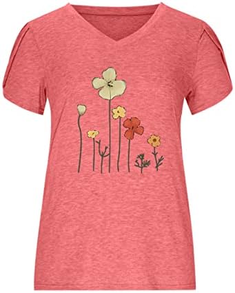 Tshirt Bayanlar Yaz Sonbahar Kısa Kollu %2023 Pamuk Derin V Boyun Çiçek Grafik Brunch Bluz Tshirt Genç Kızlar için