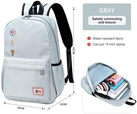 PAUBACK Sevimli Okul kızlar için sırt çantaları, Gri Hafif Lise Kitap Çantası okul gençler için sırt çantası Kız Erkek,