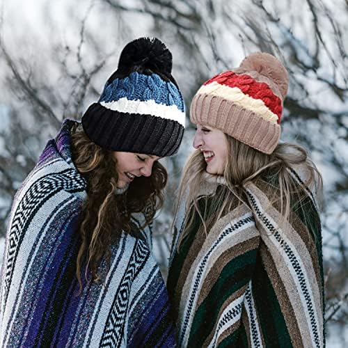 Peıcees ponponlu bere Şapka Eşarp Seti Kadınlar Kızlar için Sevimli Kış Şapka Moda Örgü Kafatası Kap Kalın Polar Boyun