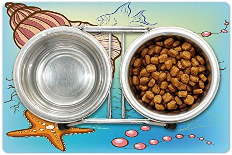 Lunarable İnciler Yiyecek ve Su için Pet Mat, İncili Deniz Teması Altında Denizyıldızı Balıkları Deniz Deniz Yaşamı