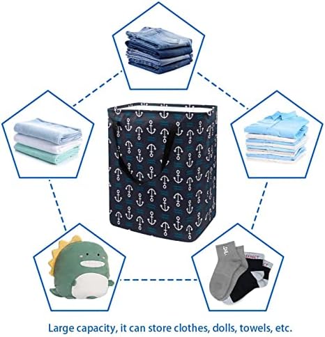 Çapa Koyu Mavi Baskı Katlanabilir çamaşır sepeti, 60L Su Geçirmez çamaşır sepetleri Çamaşır Kutusu Giysi Oyuncak Depolama