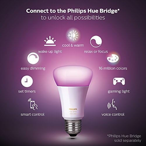 Philips Hue Beyaz ve Renkli Ambiyans A19 60W Eşdeğer Kısılabilir LED Akıllı Ampul, 1 Akıllı Ampul, Alexa, Apple HomeKit