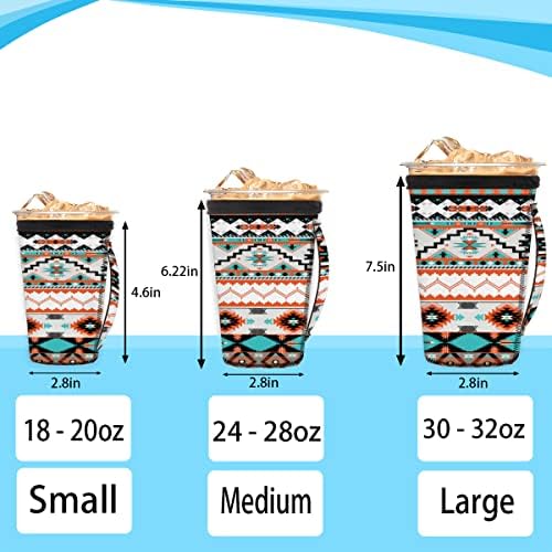 Saplı Etnik Aztek Geometrik Buzlu Kahve Kılıfı Yeniden Kullanılabilir Bardak Kapağı Neopren Kahve Kılıfları İzolatör